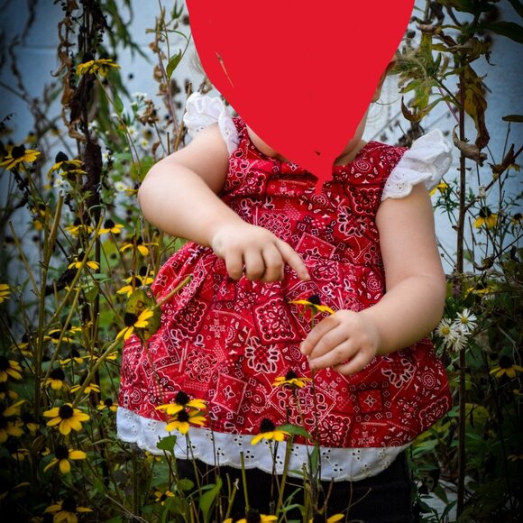 Blueberi Blvd Red Bandana Top Flutter Sleeves and pants 2 pc set 18 months - Picture 10 of 11